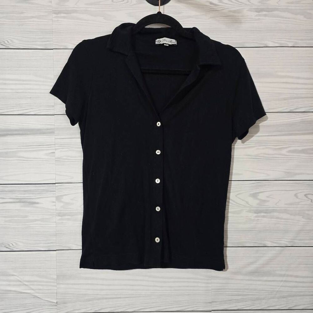 Loro Piana Black Button Up V Neck Shirt 46 XL Designer Quiet Luxury Minimalist